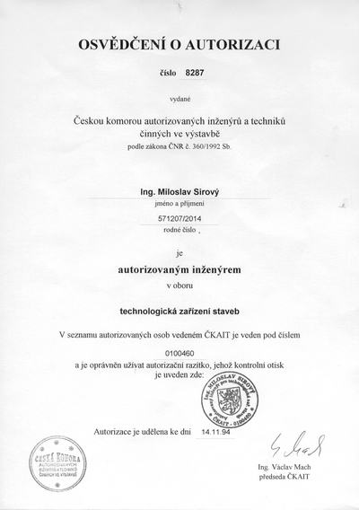 Osvědčení o autorizaci číslo 8287
